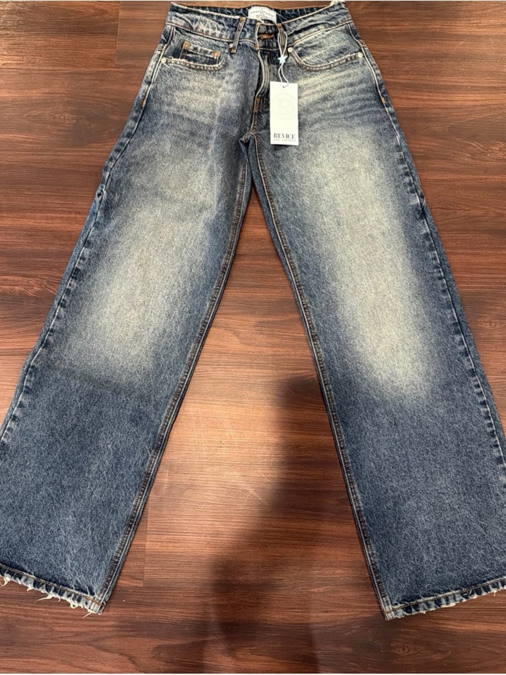 REVICE Women's Flare Wide-Leg Jeans in Faded Blue Wash